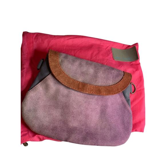 Anna Kaszer Paris Suede Handbag Clutch Purple Color Block Defects - Picture 2 of 11